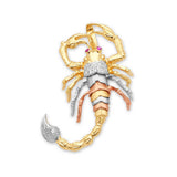 Red CZ Scorpion Mens Pendant in 14K Tri-Color Gold