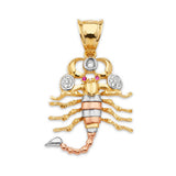 Red & White CZ Scorpion Mens Pendant in 14K Tri-Color Gold