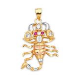 Red & White CZ Scorpion Mens Pendant in 14K Tri-Color Gold