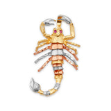 Red CZ Scorpion Mens Pendant in 14K Tri-Color Gold