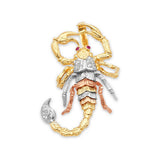 Red & White CZ Scorpion Mens Pendant in 14K Tri-Color Gold