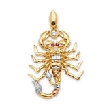 Red & White CZ Scorpion Mens Pendant in 14K Tri-Color Gold