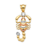Red & White CZ Scorpion Mens Pendant in 14K Tri-Color Gold