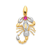 Red CZ Scorpion Mens Pendant in 14K Two-Tone Gold