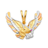 Red & White CZ Eagle Mens Pendant in 14K Tri-Color Gold