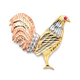 Red CZ Rooster Mens Pendant in 14K Tri-Color Gold