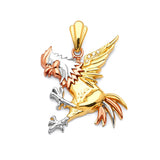 Rooster Mens Pendant in 14K Tri-Color Gold