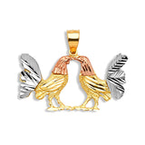 Rooster Mens Pendant in 14K Tri-Color Gold