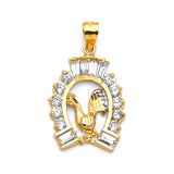 White CZ Rooster Mens Pendant in 14K Two-Tone Gold