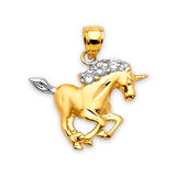 White CZ Horse Ladies Pendant in 14K Two-Tone Gold