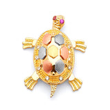 Red & White CZ Turtle Ladies Pendant in 14K Tri-Color Gold
