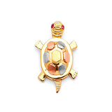 Red CZ Turtle Ladies Pendant in 14K Tri-Color Gold