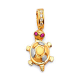 Red CZ Turtle Ladies Pendant in 14K Two-Tone Gold