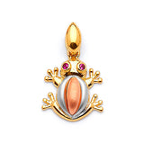 Red CZ Frog Ladies Pendant in 14K Tri-Color Gold