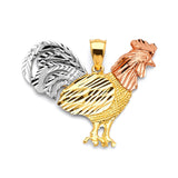 Rooster Mens Pendant in 14K Tri-Color Gold