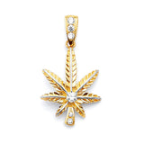 White CZ Marijuana Mens Pendant in 14K Two-Tone Gold