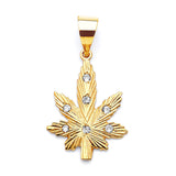 White CZ Marijuana Mens Pendant in 14K Gold
