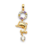 Multi-Color CZ Dolphin Ladies Pendant in 14K Gold