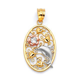 White CZ Dolphin Ladies Pendant in 14K Gold