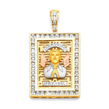 White CZ Malverde Mens Pendant in 14K Tri-Color Gold