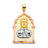 White CZ Malverde Mens Pendant in 14K Tri-Color Gold
