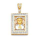 White CZ Malverde Mens Pendant in 14K Tri-Color Gold