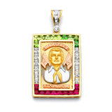 Green, White & Red CZ Malverde Mens Pendant in 14K Tri-Color Gold