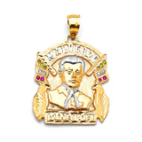 Green, White & Red CZ Malverde Mens Pendant in 14K Two-Tone Gold