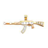 White CZ Gun Mens Pendant in 14K Tri-Color Gold