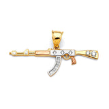 White CZ Gun Mens Pendant in 14K Tri-Color Gold