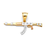 White CZ Gun Mens Pendant in 14K Tri-Color Gold