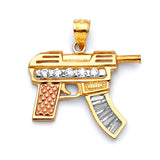 White CZ Gun Mens Pendant in 14K Tri-Color Gold