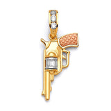 White CZ Gun Mens Pendant in 14K Tri-Color Gold