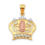White CZ Tiara Quinceañera Pendant in 14K Tri-Color Gold