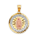 Guadalupe Quinceañera Pendant in 14K Tri-Color Gold