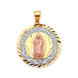 Guadalupe Quinceañera Pendant in 14K Tri-Color Gold