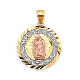 Guadalupe Quinceañera Pendant in 14K Tri-Color Gold