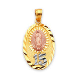 Guadalupe Quinceañera Pendant in 14K Tri-Color Gold