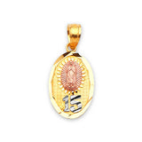 Guadalupe Quinceañera Pendant in 14K Tri-Color Gold
