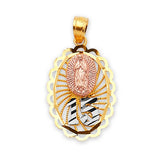 Guadalupe Quinceañera Pendant in 14K Tri-Color Gold