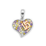 Multi-Color CZ Heart Quinceañera Pendant in 14K Two-Tone Gold