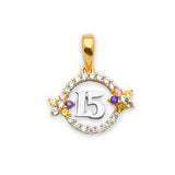 White CZ Flower Quinceañera Pendant in 14K Two-Tone Gold