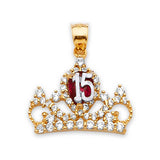 Red & White CZ Tiara Quinceañera Pendant in 14K Two-Tone Gold