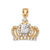 White CZ Tiara Quinceañera Pendant in 14K Two-Tone Gold