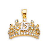 White CZ Tiara Quinceañera Pendant in 14K Two-Tone Gold