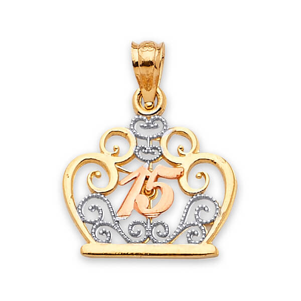 Tiara Quinceañera Pendant in 14K Tri-Color Gold – Oro Club