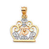 Tiara Quinceañera Pendant in 14K Tri-Color Gold