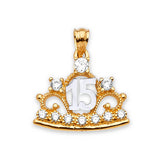 White CZ Tiara Quinceañera Pendant in 14K Two-Tone Gold