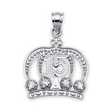 White CZ Tiara Quinceañera Pendant in 14K White Gold