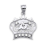 White CZ Tiara Quinceañera Pendant in 14K White Gold